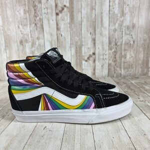Vans Sk8‎ Hi Rainbow Prism Black Suede High Top Skate Shoes Women US 9